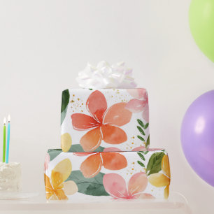Colorful Plumeria Hawaii Tropical Floral Botanical Wrapping Paper