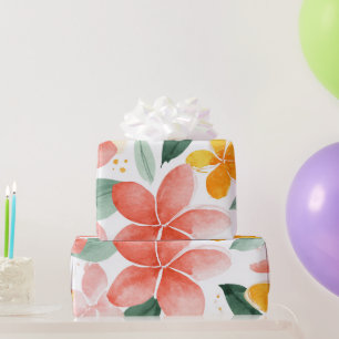 Colorful Plumeria Hawaii Tropical Floral Botanical Wrapping Paper