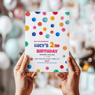 Colorful Polka Dot 2nd Birthday Party Invitation