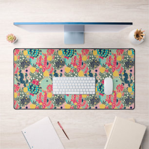 Colorful Polka Dot Cactus Pattern Desk Mat
