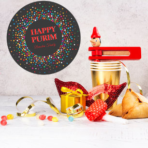 Colorful Polka Dot Jewish Holiday Happy Purim Classic Round Sticker