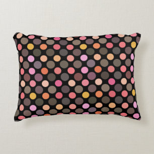 colorful polka dots on black decorative cushion