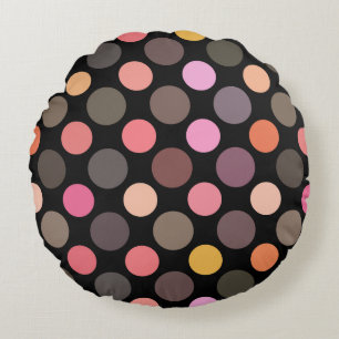 colorful polka dots on black round cushion