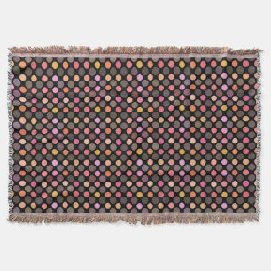 colorful polka dots on black throw blanket