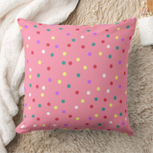 Colorful Polka Dots on Pink Cushion