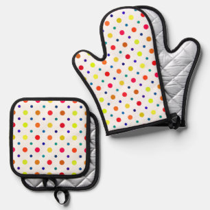 Colorful polka dots oven mitt & pot holder set