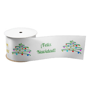 Colorful Polyglot Merry Christmas & Christmas Tree Satin Ribbon