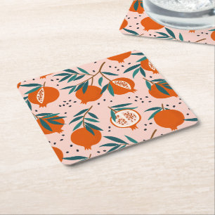 Colorful Pomegranate Pattern Square Paper Coaster