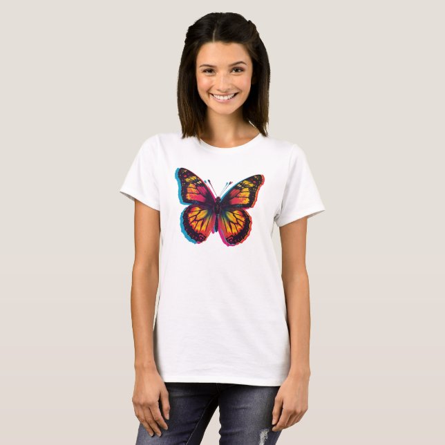Colorful Pop Art Butterfly – Retro T-Shirt (Front Full)