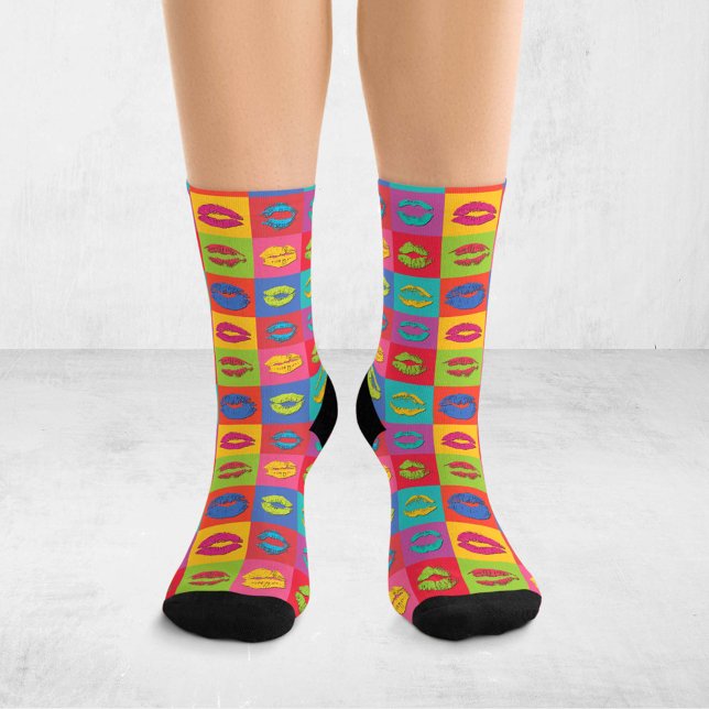 Colorful Pop Art Kissing Lips XOXO Socks (Creator Uploaded)