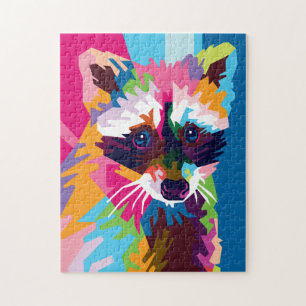 Colorful Pop Art Raccoon Portrait Jigsaw Puzzle