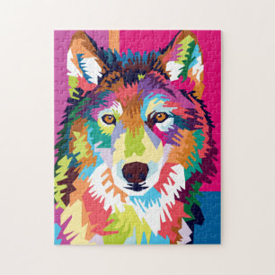 Colorful Pop Art Wolf Portrait Jigsaw Puzzle