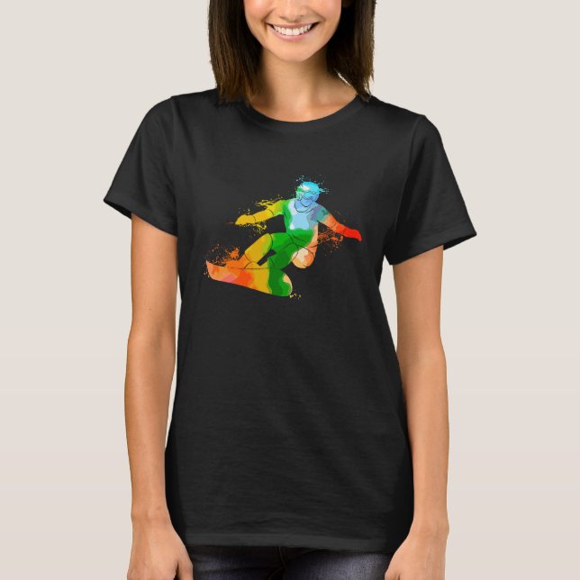 Colorful Pop Portrait Snowboarding T-Shirt (Front)