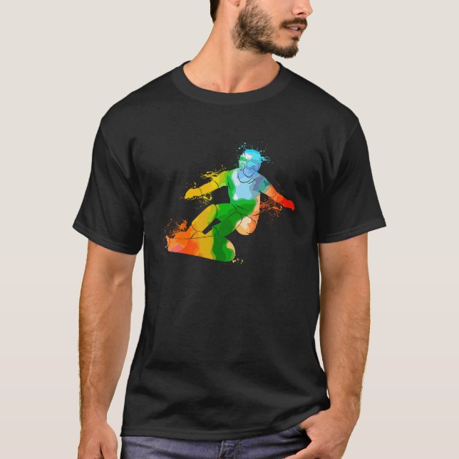 Colorful Pop Portrait Snowboarding T-Shirt (Front)