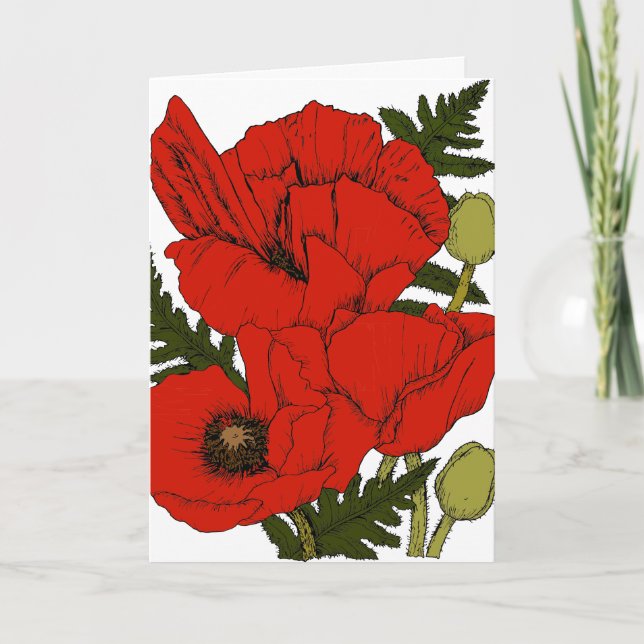 Colorful Poppies Blank Card (Front)