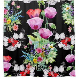 Colorful Poppy Summer Flowers Pattern Shower Curtain