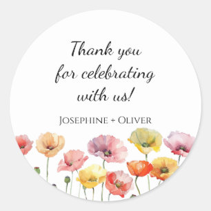 Colorful poppy wild flowers wedding classic round sticker