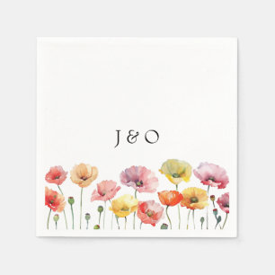 Colorful poppy wild flowers wedding napkin