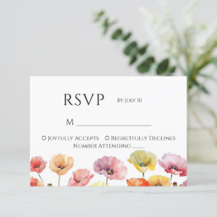 Colorful poppy wild flowers wedding RSVP card