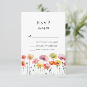 Colorful poppy wild flowers wedding RSVP card