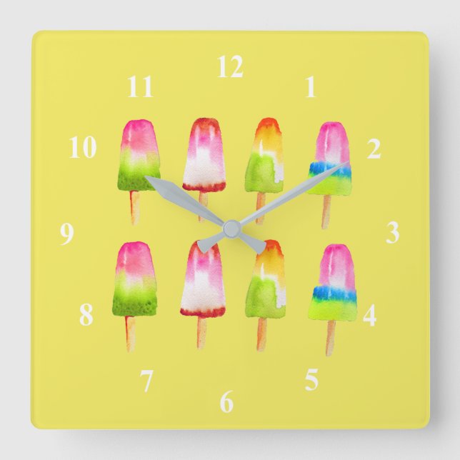 Colorful popsicle ice-block Summer art Square Wall Clock (Front)