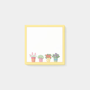 Colorful pots and flowers post-it notes