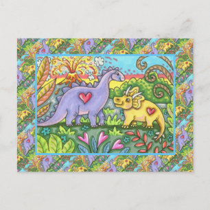 COLORFUL PREHISTORIC DINOSAURS, CUTE DINO FRIENDS HOLIDAY POSTCARD