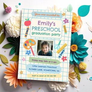 Colorful Preschool Graduation Photo Text Invitation