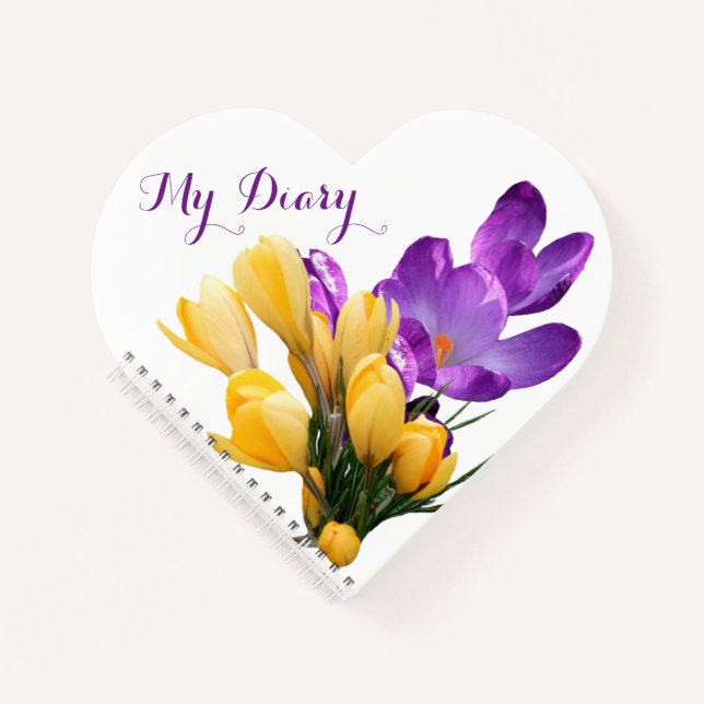 Colorful pretty purple yellow crocus floral fun notebook (Front)