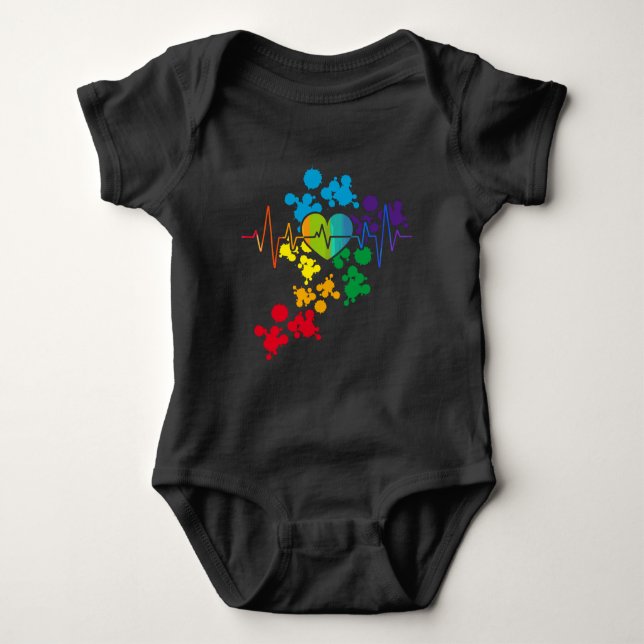 Colorful Pride Heart Rainbow Heartbeat lgbt Baby Bodysuit (Front)