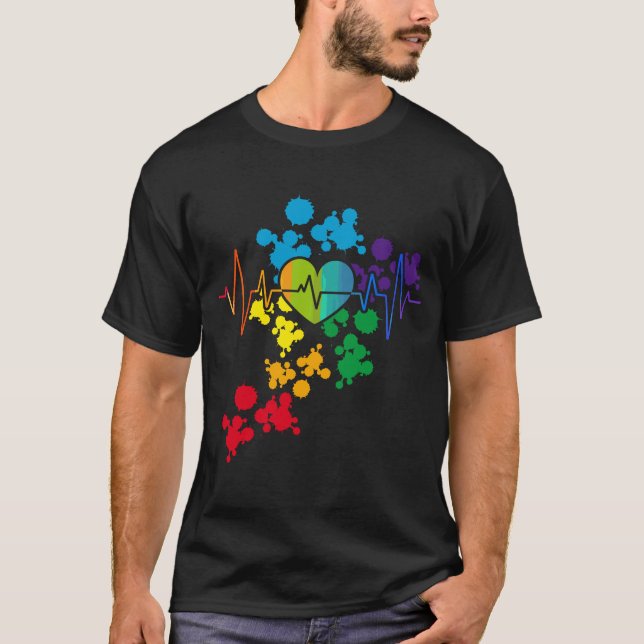 Colorful Pride Heart Rainbow Heartbeat lgbt T-Shirt (Front)