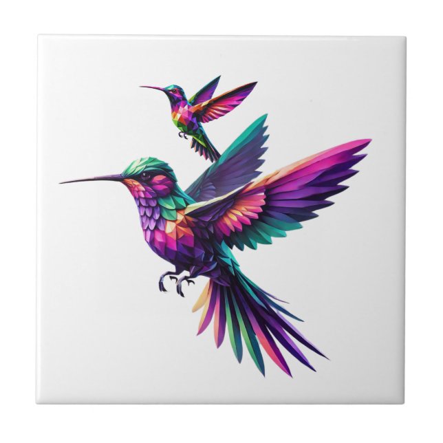 Colorful prism hummingbird ceramic tile (Front)