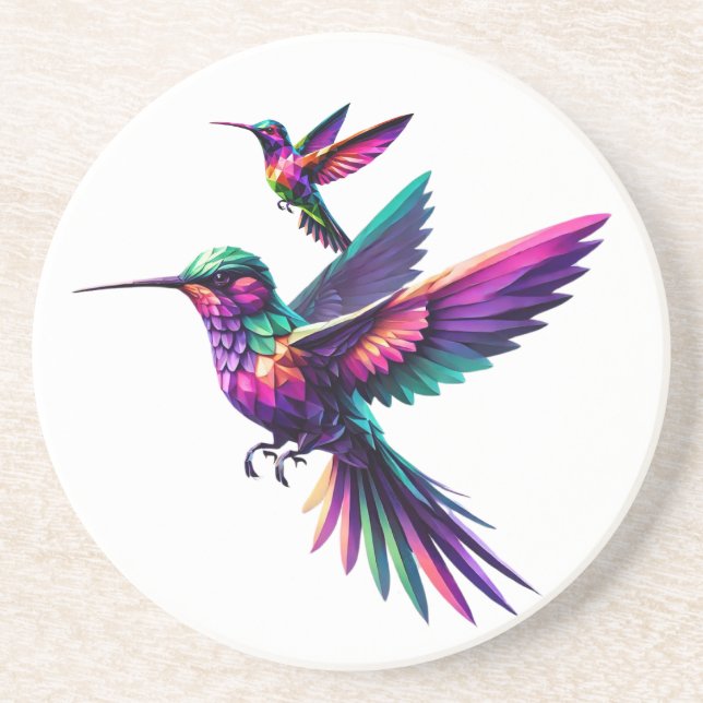 Colorful prism hummingbird coaster (Front)