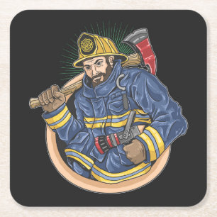Colorful Professional Firefighter Square Paper Coaster