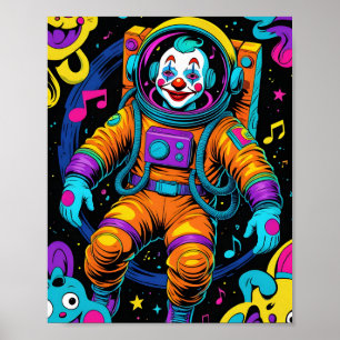 Colorful Psychedelic Clown Astronaut art Poster