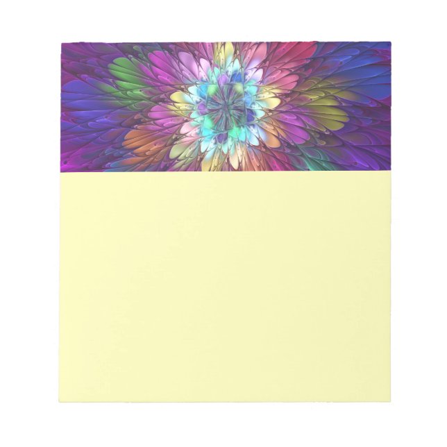 Colorful Psychedelic Flower Abstract Fractal Art Notepad (Front)