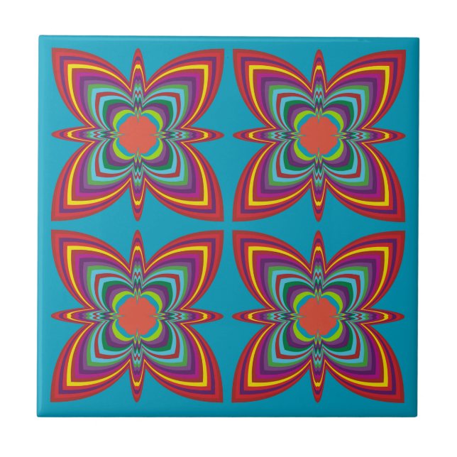 Colorful Psychedelic Geometric Pattern Ceramic Tile (Front)
