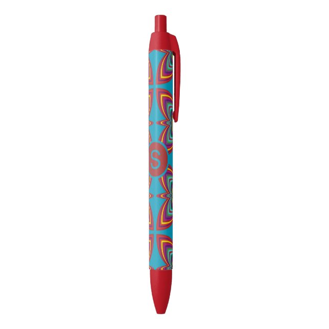 Colorful Psychedelic Geometric Pattern Monogram Black Ink Pen (Bottom (Vertical))