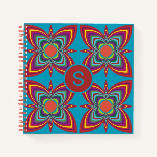 Colorful Psychedelic Geometric Pattern Monogram Notebook (Front)