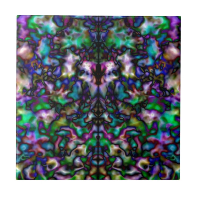 Colorful psychedelic kaleidoscope pattern ceramic tile (Front)