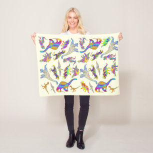 Colorful Psychedelic Prehistoric Rainbow Dinosaur Fleece Blanket