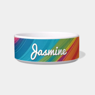 Colorful Psychedelic Retro Groovy Personalized Dog Bowl