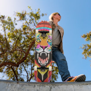 Colorful Psychedelic Roaring Lion Skateboard