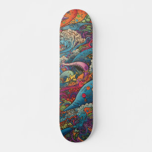 Colorful psychedelic sea creatures skateboard