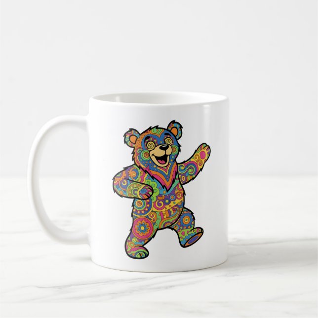 Colorful Psychedelic Teddy Bear Art Coffee Mug (Left)