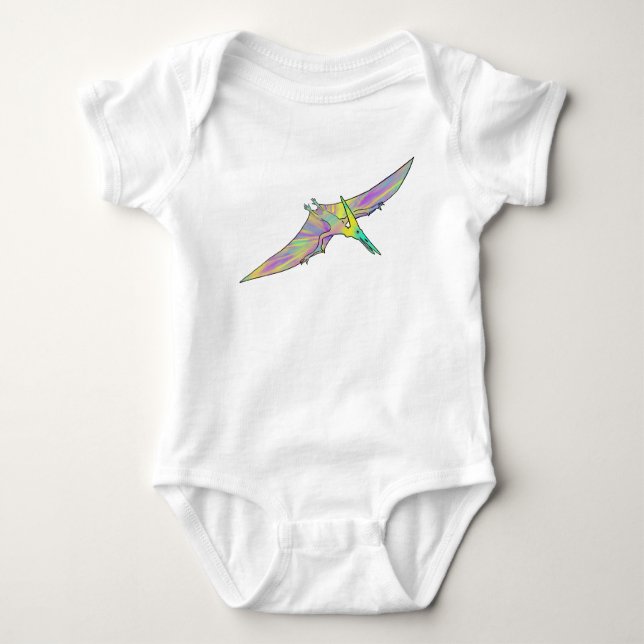 Colorful Pterodactyl Cute Baby Dinosaur Art Baby Bodysuit (Front)