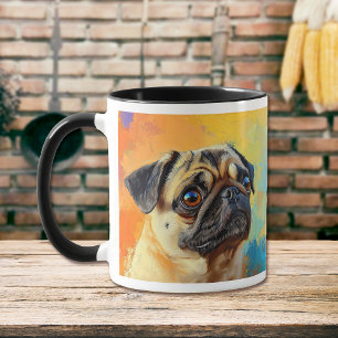 Colorful Pug Dog Impressionistic Paint Mug