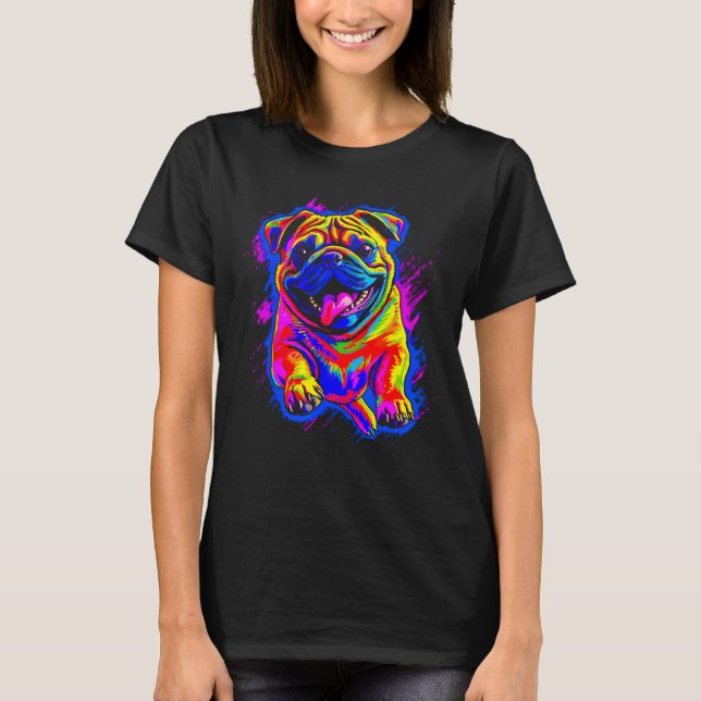 Colorful Pug Dog T-Shirt (Front)