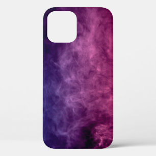Colorful purple and blue smoke clouds on dark back iPhone 12 case