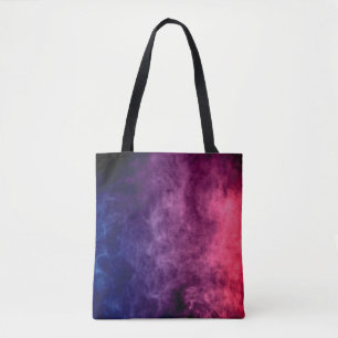 Colorful purple and blue smoke clouds on dark back tote bag